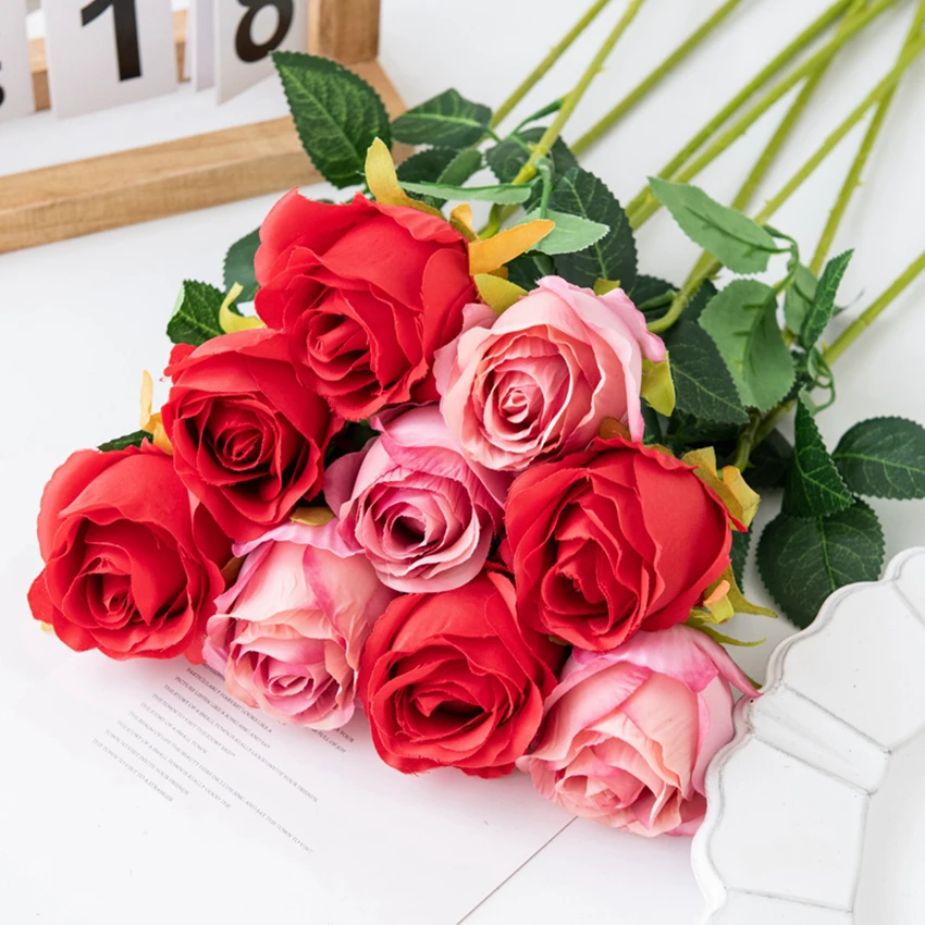 

5Pcs Artificial Flowers Fake Silk Rose Bouquet Vase for Home Wedding Accessories Garden Christmas Garland Living Room Decoration