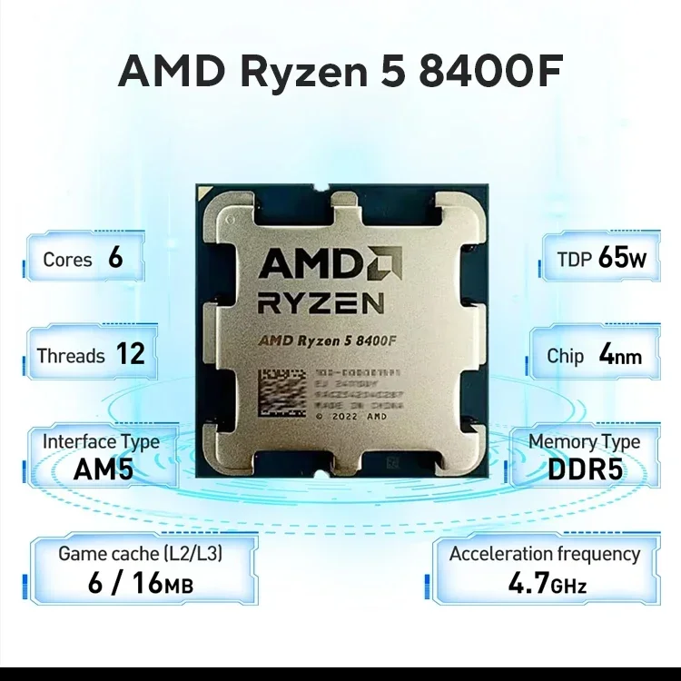 US/EU New AMD R5 8400F Ryzen 5 8400F 6 Cores 12 Threads 4.2GHz Desktop computer processor with AM5 Socket CPU