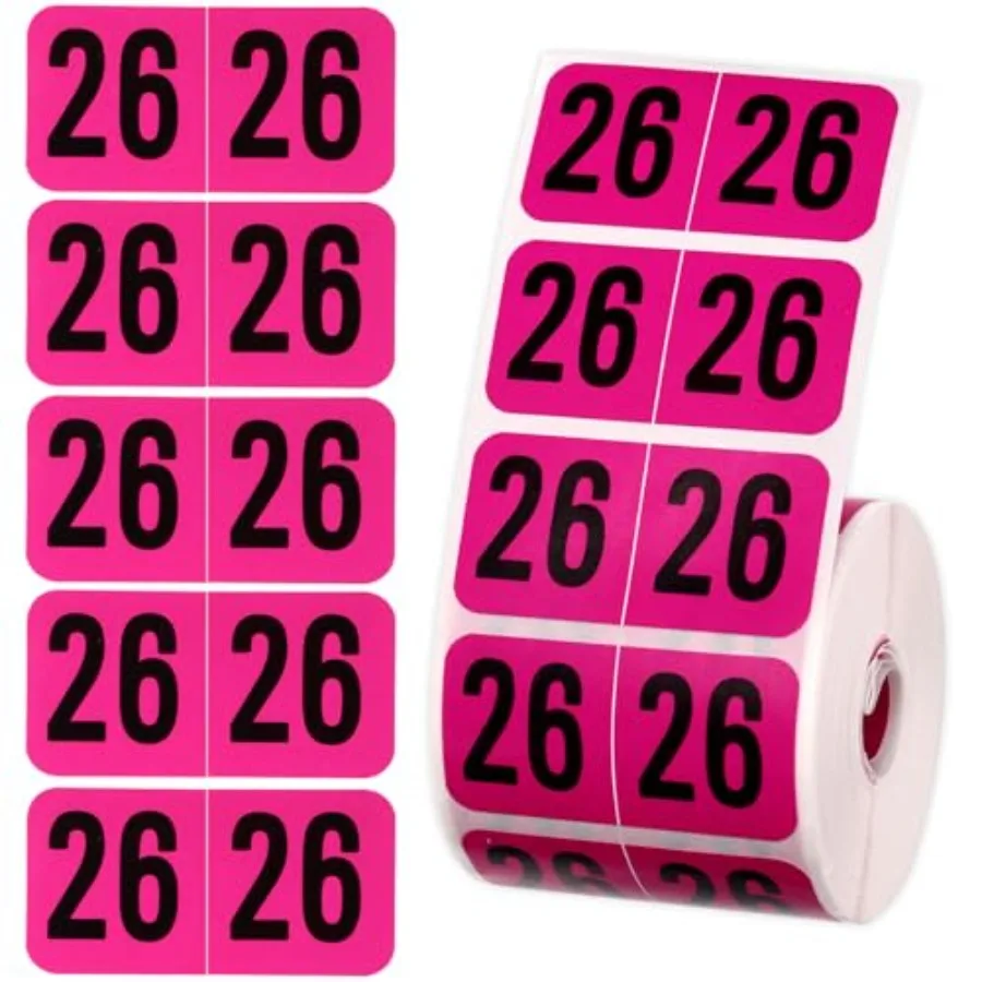

500pcs 2026 Year Label Chart Stickers 3/4x1-1/2 Inch Eye-Catching Rose Red Color Data Year File Folder Decals with Foldable Div