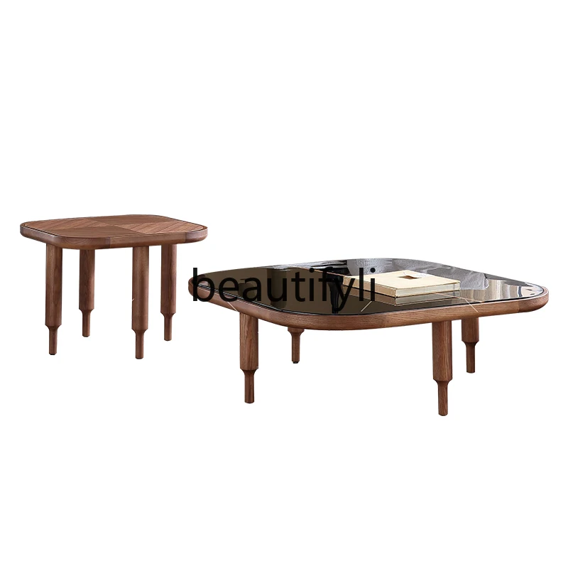 

Nordic natural marble square coffee table living room minimalist designer ash wood solid wood base coffee table