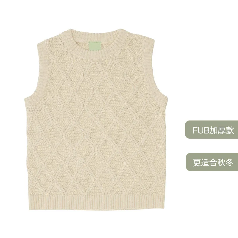 

Jenny&Dave Academic style new children's knitwear vest pure cotton thickened sweater for boys and girls, autumn and winter baby