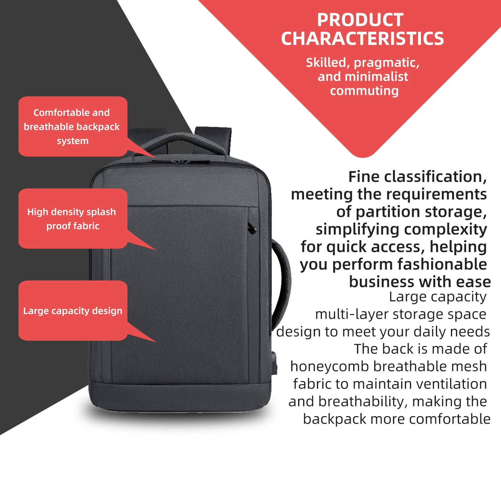 Mochila multifuncional com carregamento USB, alta capacidade, casual, respirável, à prova de respingos, saco de armazenamento para computador, novo