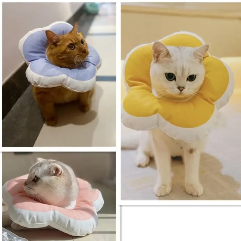 Waterproof Headcover Elizabeth Collar Adjustable Neck Collar Cotton Pet Cone E-Collar with Cute Flower Pattern for Cat