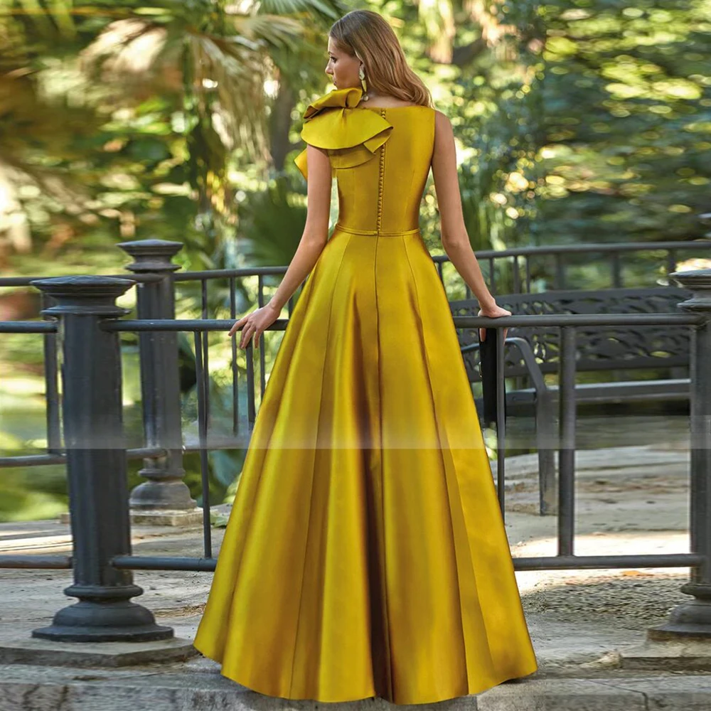 Customized Evening Gown Formal Prom Dress Women Wedding Guest   Golden Ruched Ruffles Bespoke Occasion  A-line V-