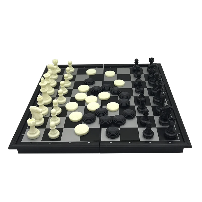 

New Magnetic Folding Chess Game Set Checkers Plastic Chess Checkers Chessboard Table Games Entertainment Gift