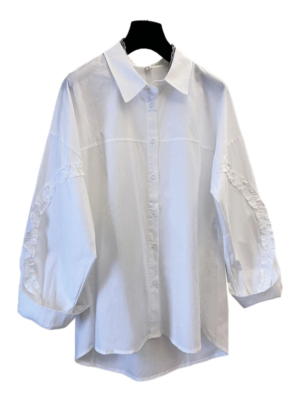 فضفاضة تناسب طويلة Sve irt المرأة قسط يشعر الخشب آين لصق Svel irt عارضة Sle لون نقي عارضة المشهد #5