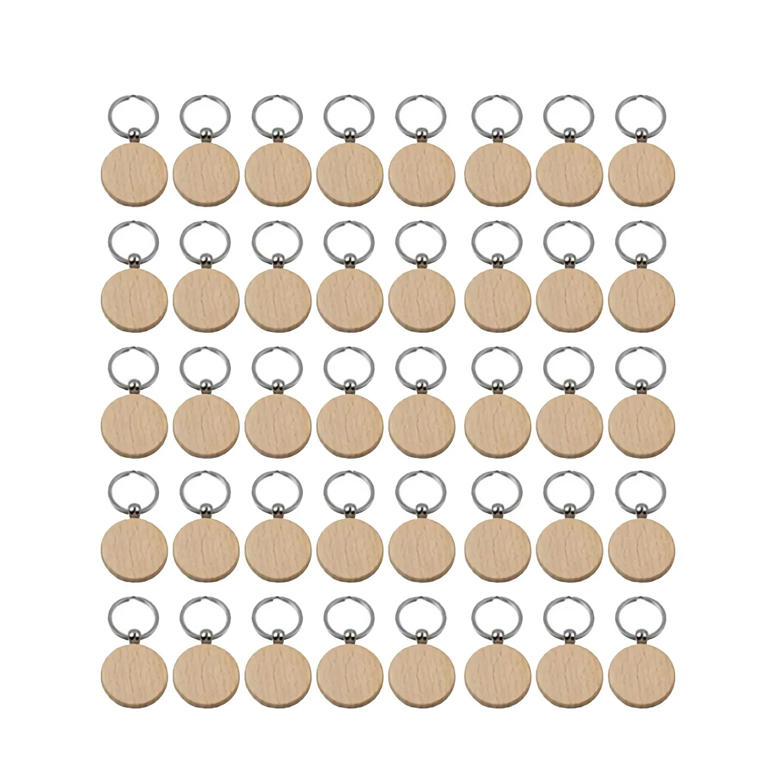 

New 40Pcs Blank Round Wooden Key Chain Diy Wood Keychains Key Tags Can Engrave Diy Gifts