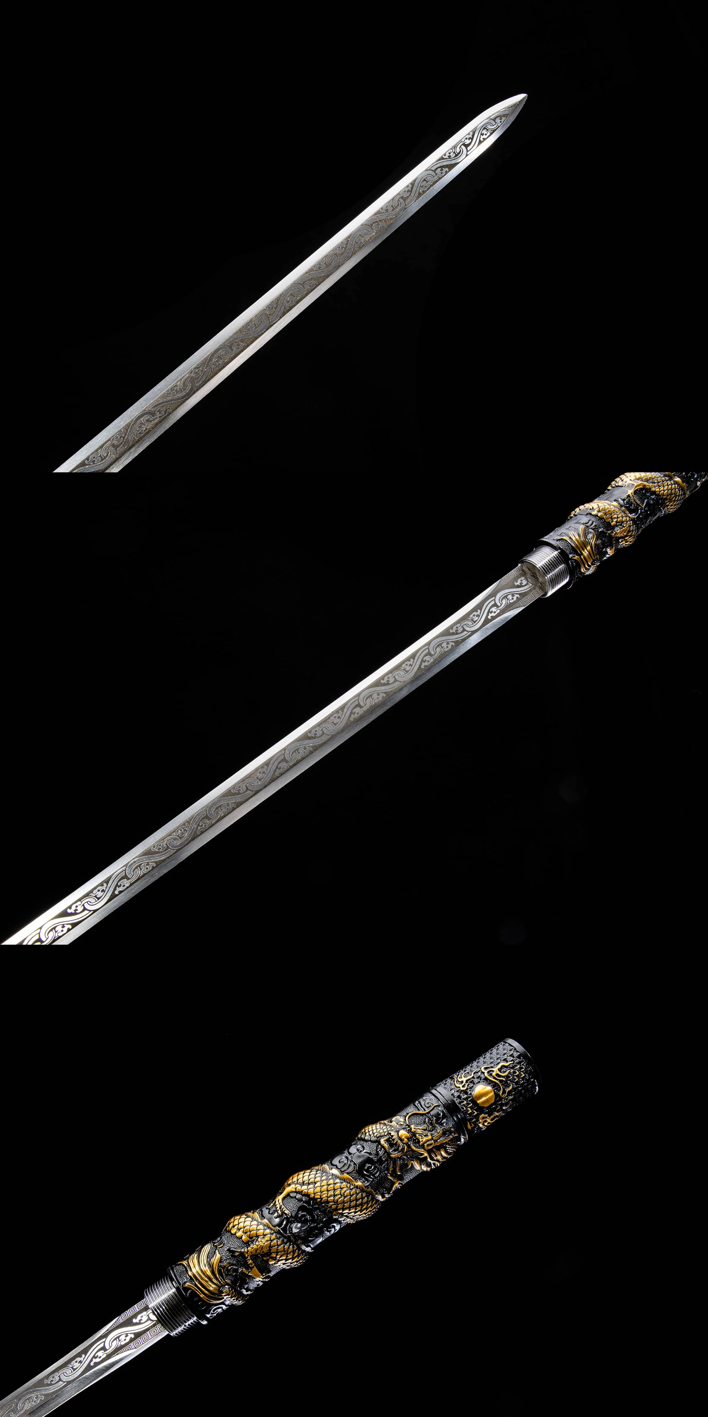 122cm Chinese Golden Dragon Samurai Sword Combat Preparation Sharp Spring steel katana full tang Ninja Training Weapons gift