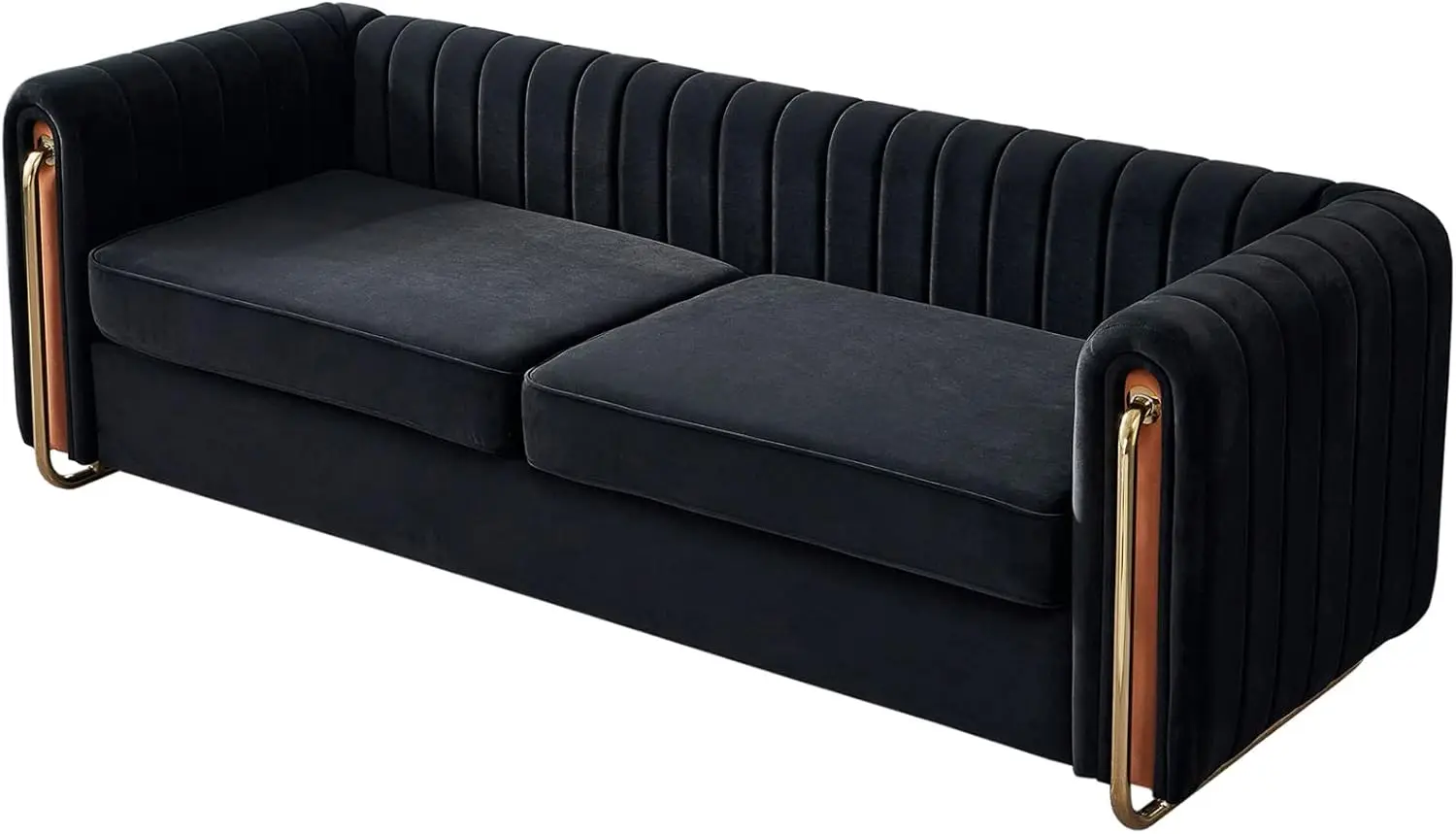 Dolonm Modern Velvet Sofa For Living Room, 84 Inches Long Upholstered Sofa Couch With High Armrest And Metal Legs Decor