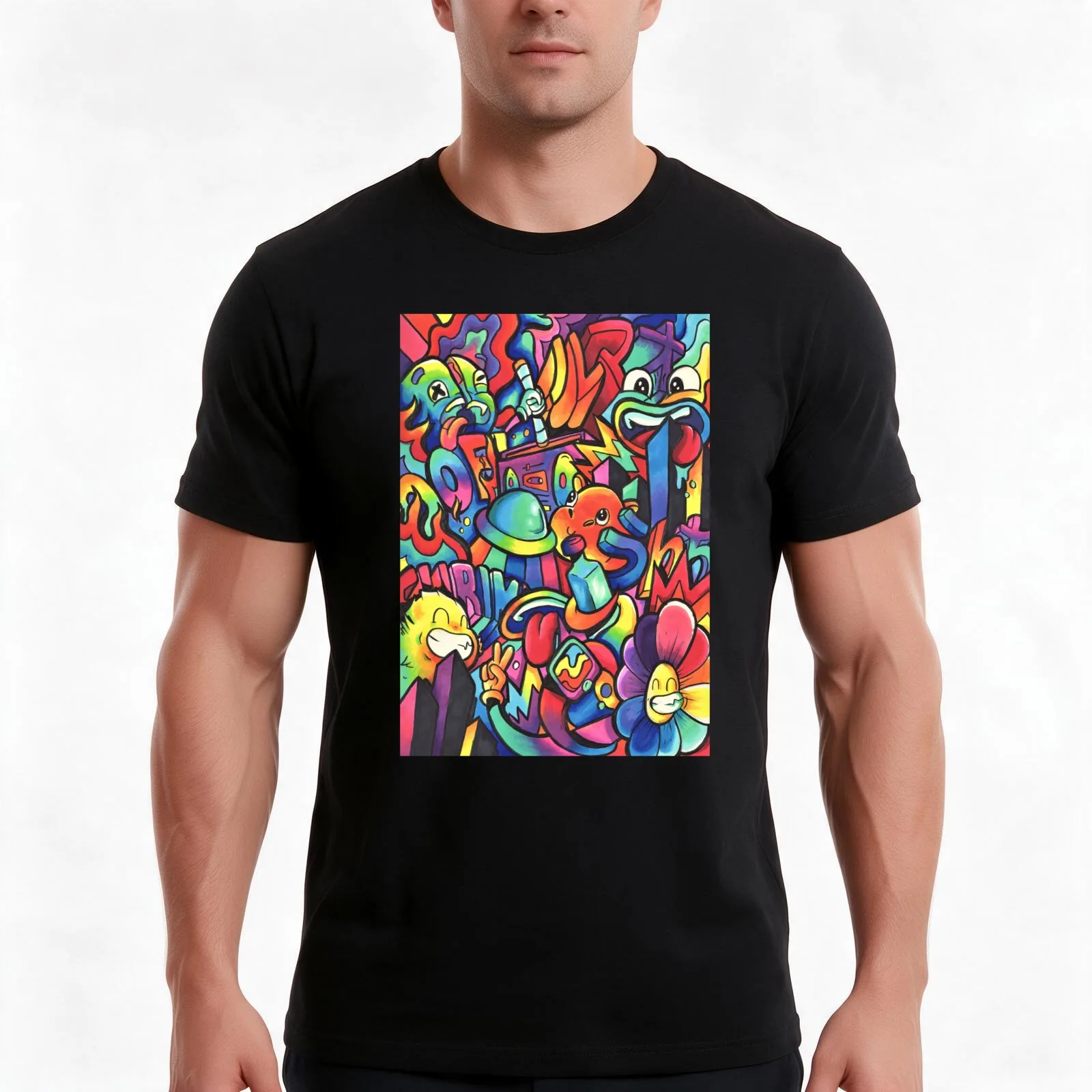 G A L A C T I C // Copic Marker Doodle T-Shirt, Summer Casual Cotton Tee, Oversized Streetwear Tops, Vintage Graphic Print