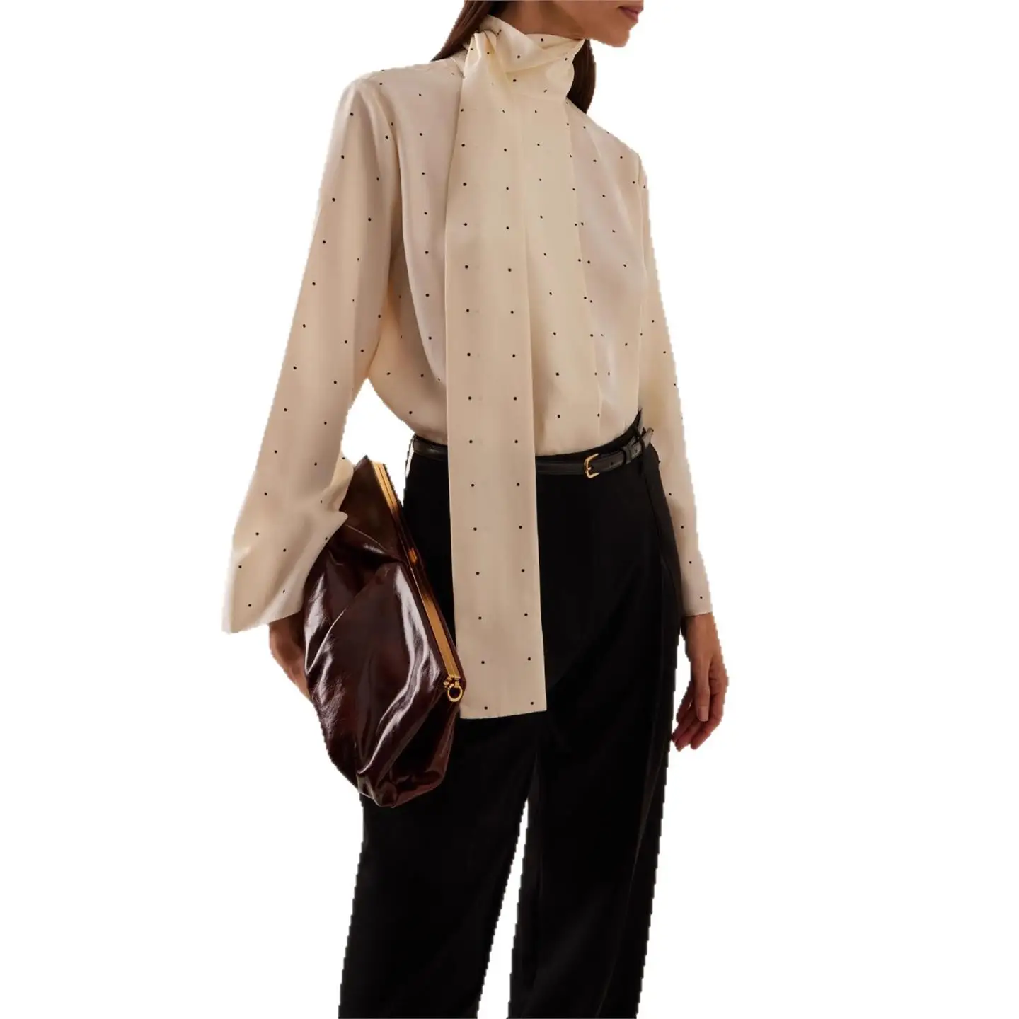 Wiosna 2025 Luźny Długi Sweter w Kropki Damski Długi Sweter Europejski Cienki Materiał Jedwabisty Połysk Proced