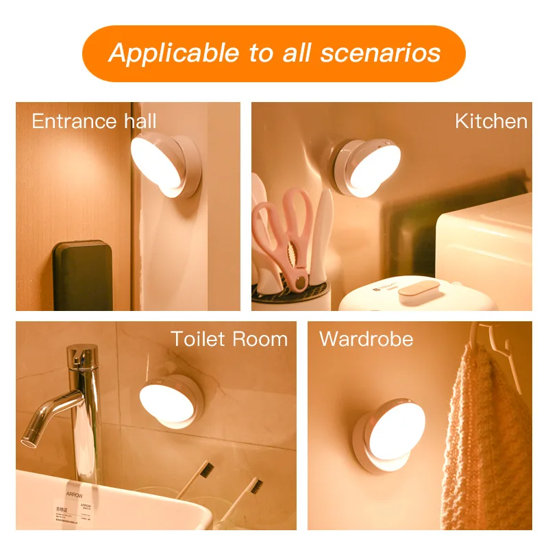 Night Lamp With Motion Sensor Night Light Rechargeable USB Led Rotatable Magnet For Bedroom Bedside Table Cabinet Decor