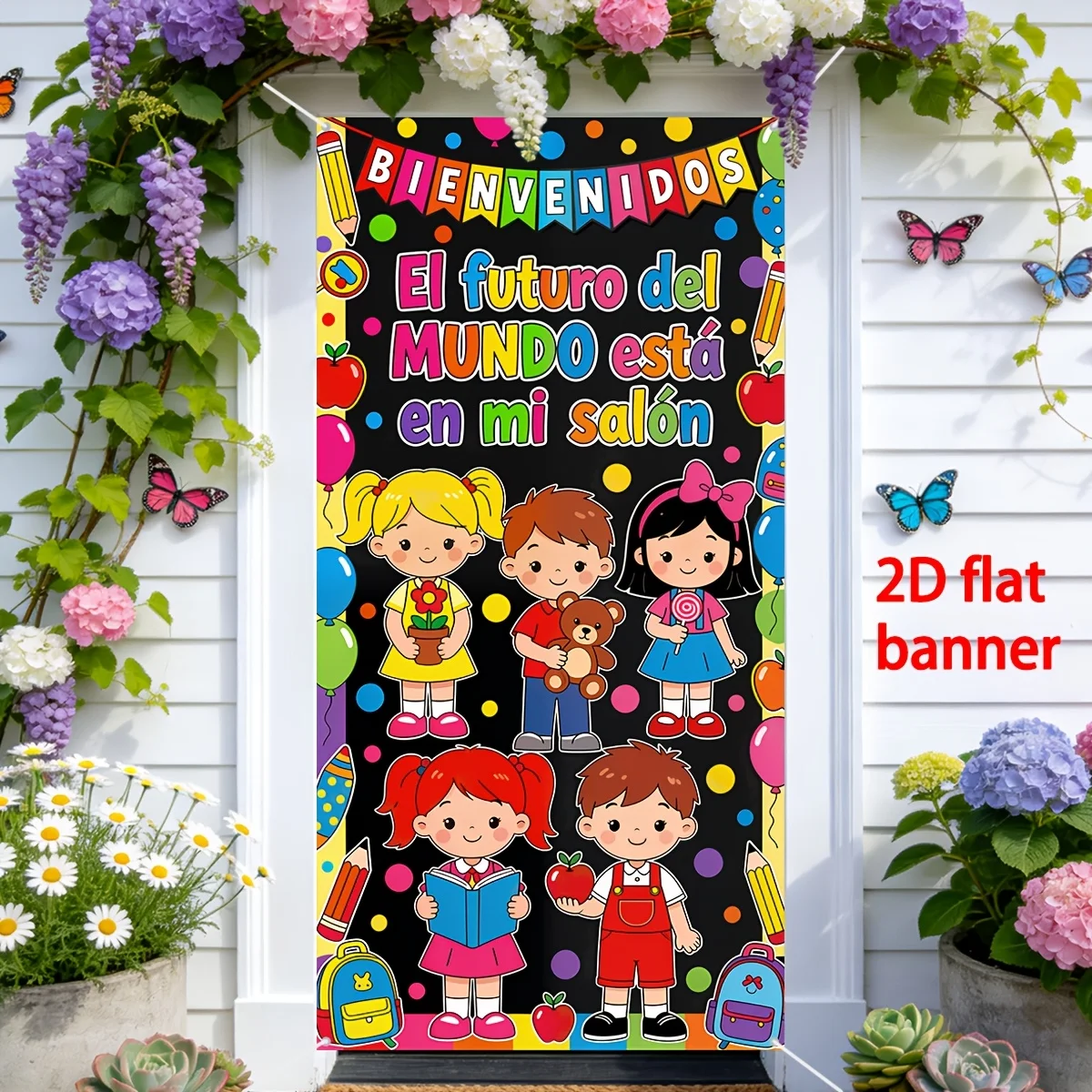 2D-Flachbanner für Partys – 1 Stück, „Willkommen in meinem Wohnzimmer.“ Die Zukunft der Welt ist hier, rechts vor Ihnen", Spanisches Klassenzimmer-Banner