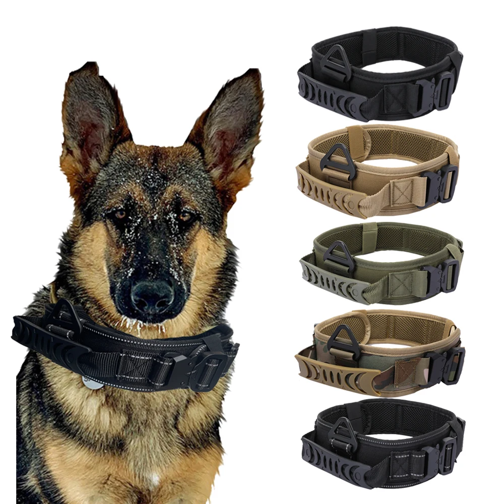 Dog Tactical Collar, Medium Large Dog Golden Retriever, Double Iron Buckle, Nylon Pet, Outdoor Training Tactical Dog Strap