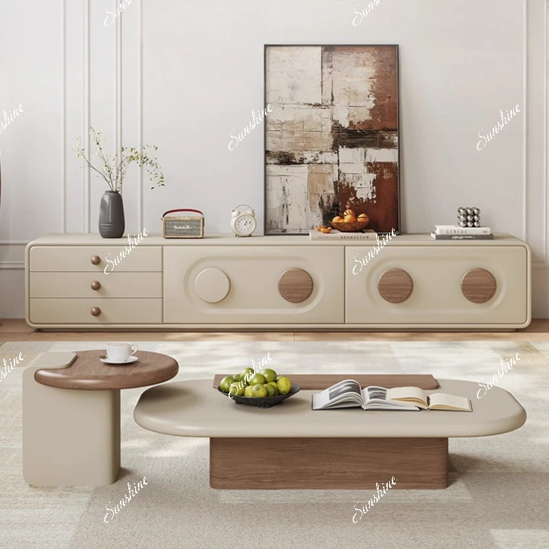 

Floor-to-ceiling living room home small apartment cream style second-hand coffee table combination light luxury and high-end