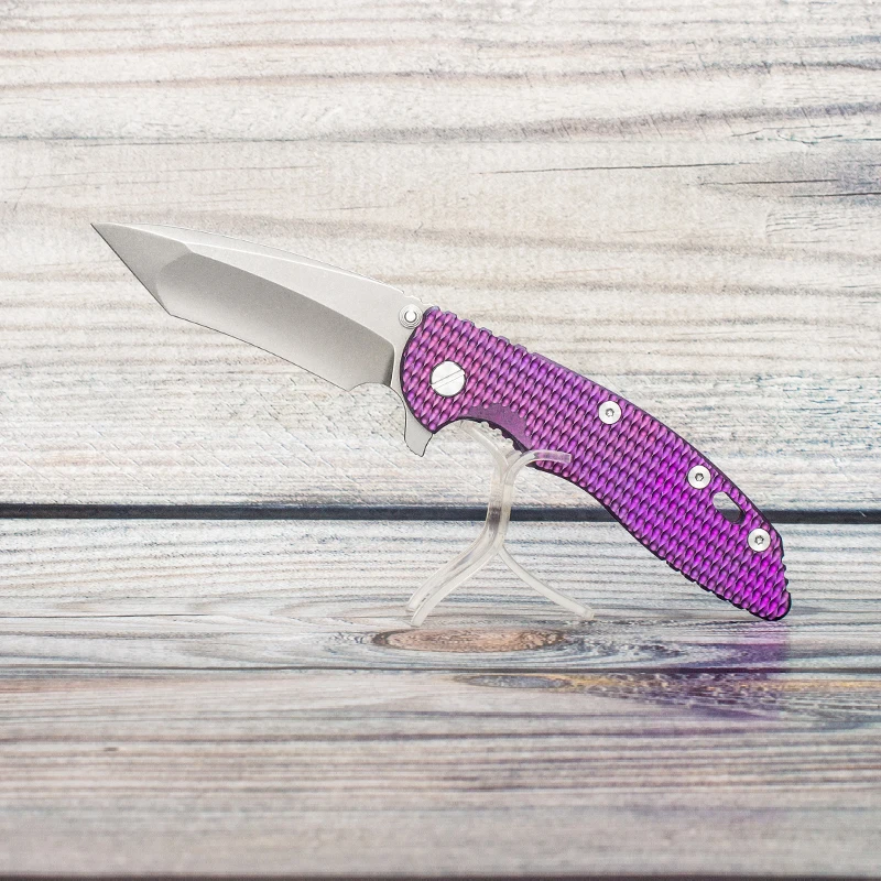 Custom Folding Knife Hinderer XM-18 Pocket EDC CPM 20CV Blade Purple Titanium Handle Survival Tools Copper Decoration EVIL EYES