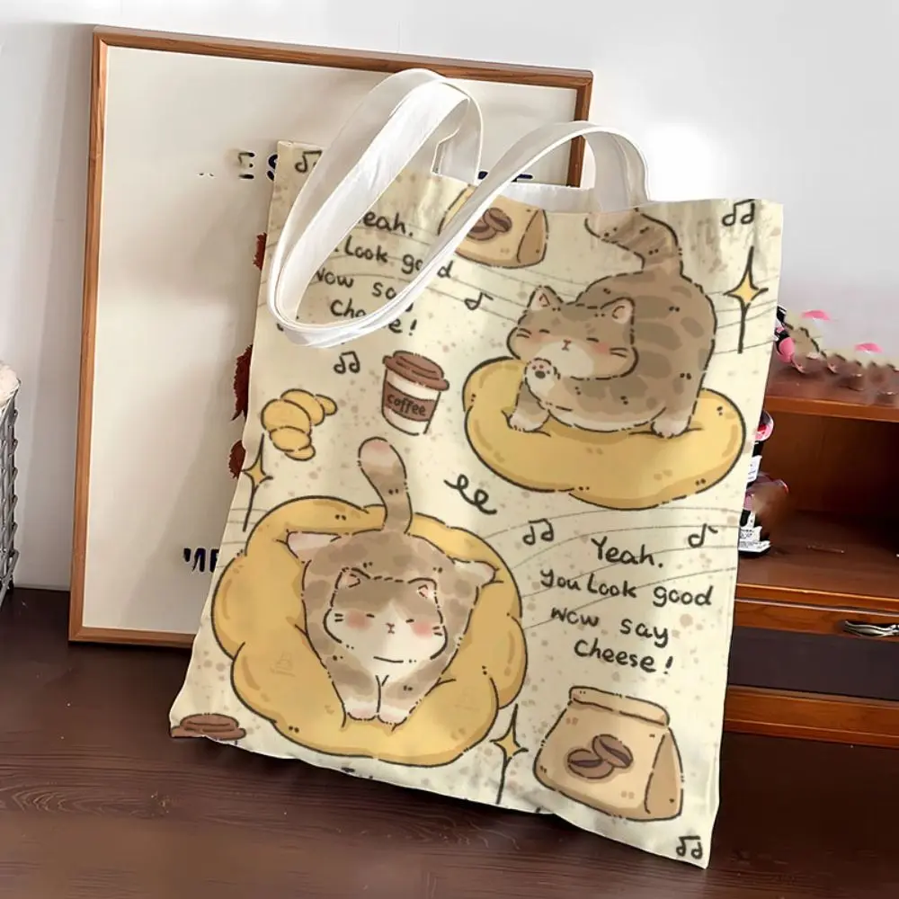 Large Capacity Cartoon Cute Cat Handbag Messenger Bag Multi-functional Kitten Canvas Bags Hand Canvas Bags Ins Tote Bag