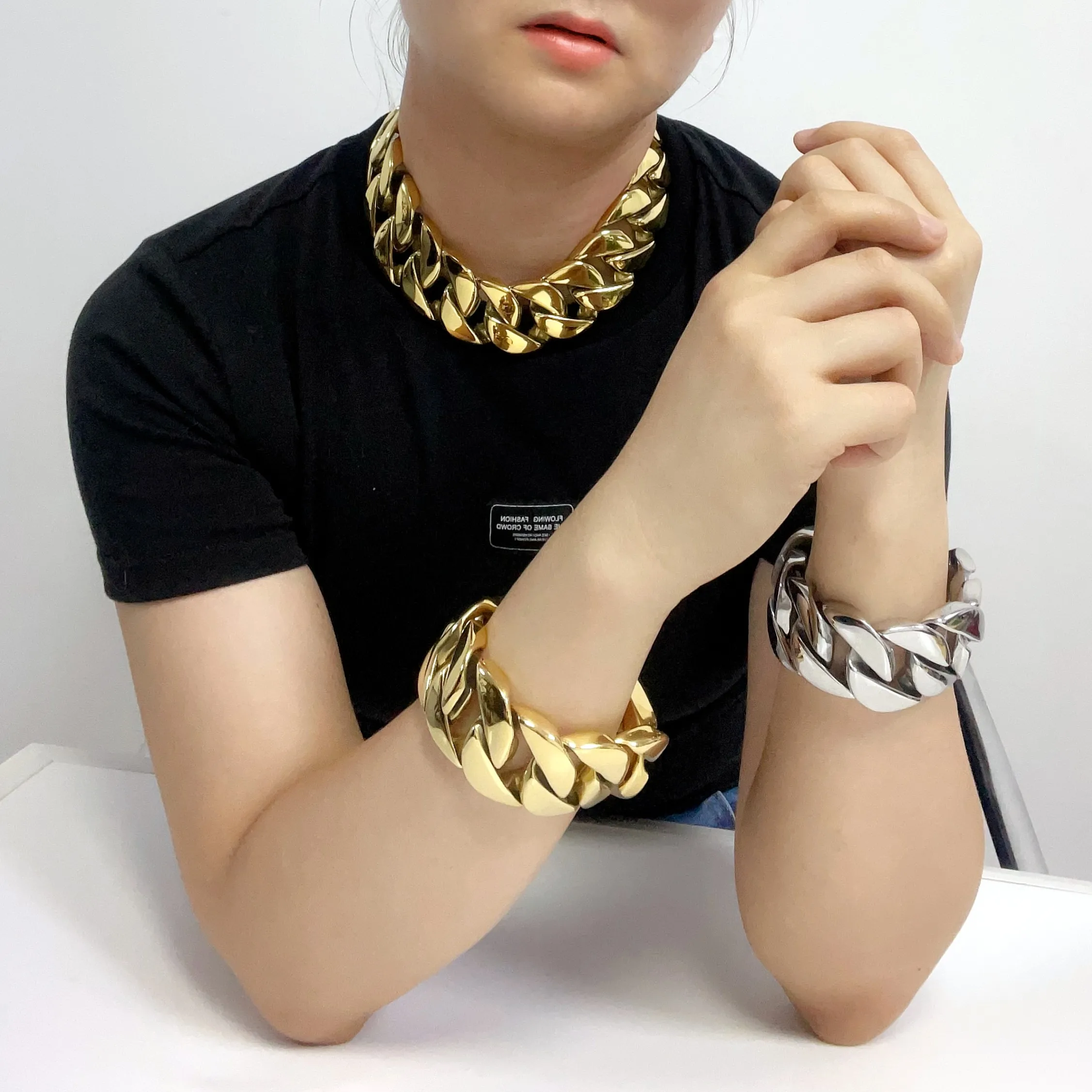 Naszyjnik ze stali nierdzewnej, łańcuch typu Cuban Link 26/32mm, hip-hop, punk, męski, masywny, wodoodporny choker, biżuteria SDA