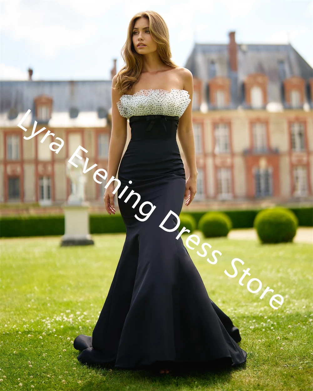 Customized High Quality Black Jersey Evening Dress Mermaid Strapless Sleeveless Party Dress Exquisite Bridal Party Classic