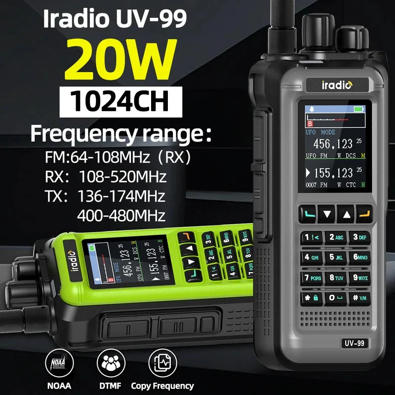 

Iradio UV-99 Mutli Band Walkie Talkie 20W High Power AM FM 1024CH NOAA DTMF Wireless Copy Frequency Type-C Long Range Ham Radio