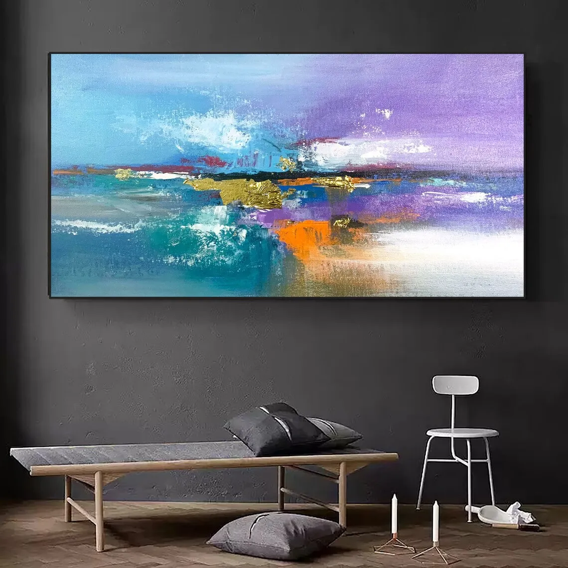 1pc frameless Canvas Painting Large Horizon Seascape Wave Painting Modern Acrylic Painting On Canvas Wall Art Handmade Painting