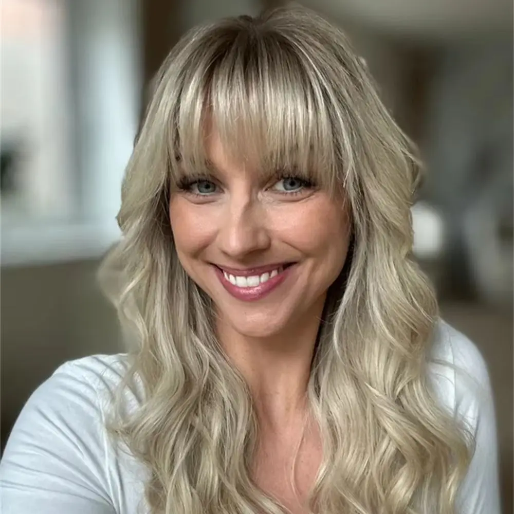 Natural Density Wig Ombre Blonde Highlights Synthetic HD Lace Front Wig with Roots Soft Body Wave Wig Heat Resistant Fiber Wig