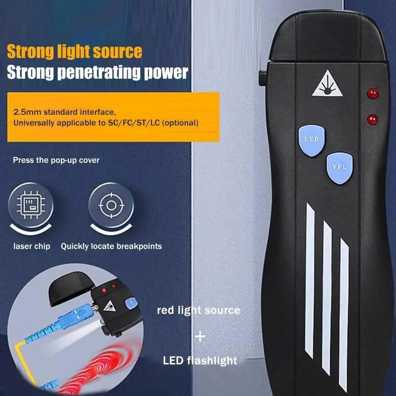 

Mini Visual Fault Locator 1/10/20/30/50mW Rechargeable VFL Fiber Optic Cable Tester SC/FC/ST 2.5mm Interface