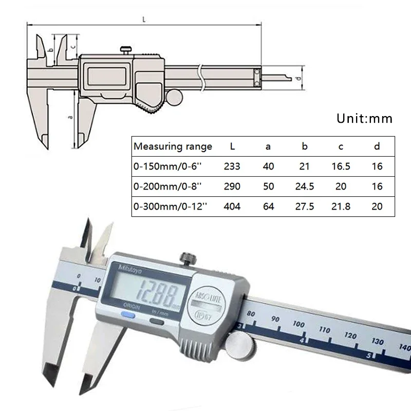 Mitutoyo wodoodporny IP67 cyfrowy zacisk 500-702/703/704/752/753/754-20 LCD Paquimetro mikrometr 0-150/200/300mm/0.01mm