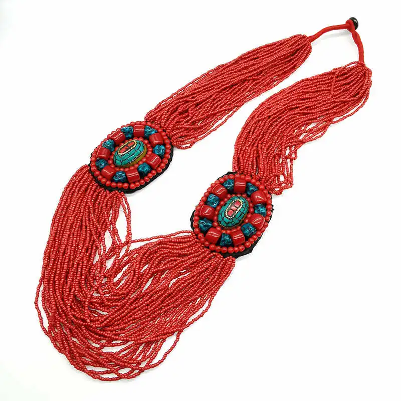 Traditional Tibetan Ethnic Big Necklace Red Mini Beads Necklace With Tag 2024 New Spring TNL504