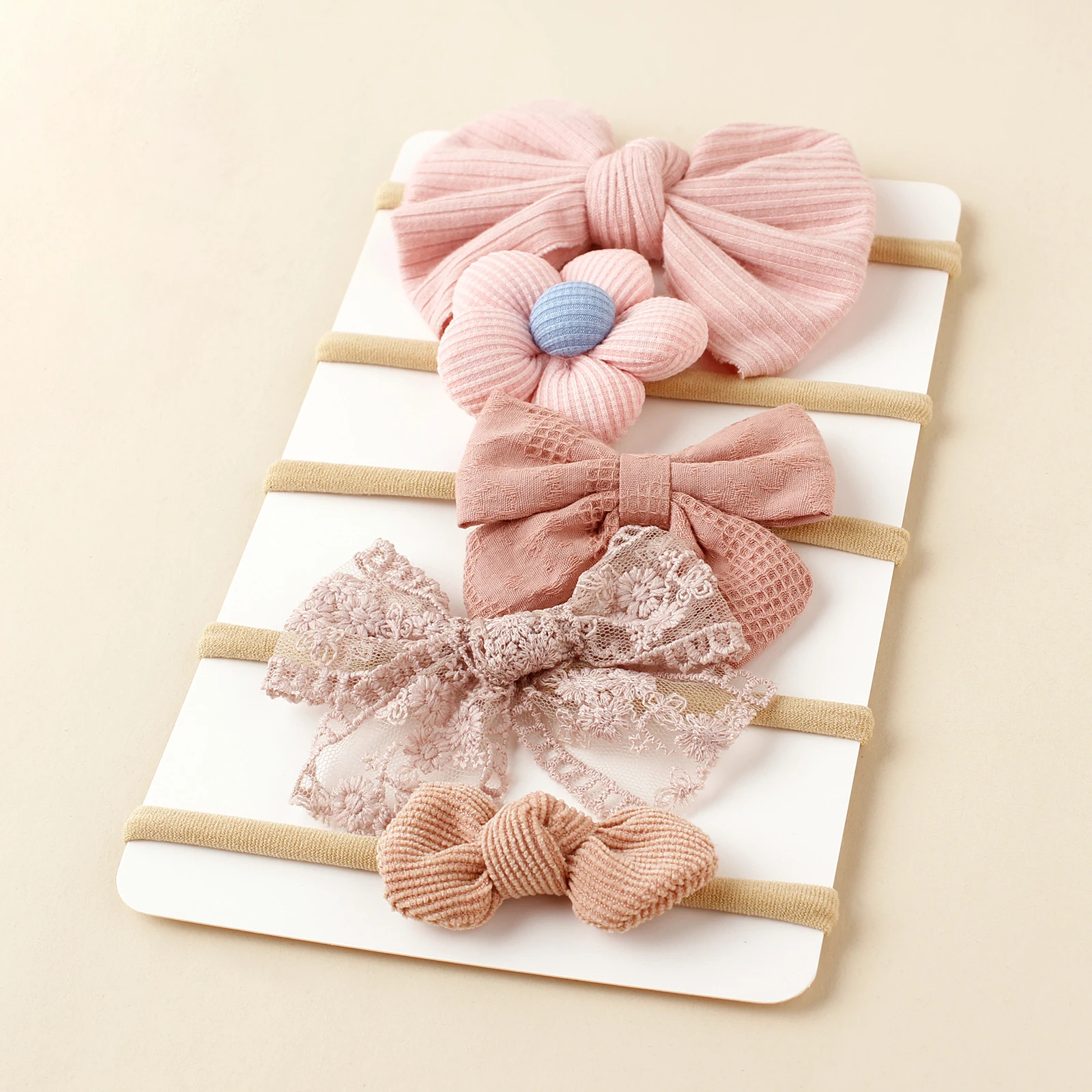 5pcs Baby Girls Bows Nylon Headbands Cute Knitted Top Knot Elastic Hairbands Princess Infants Hair Accessories