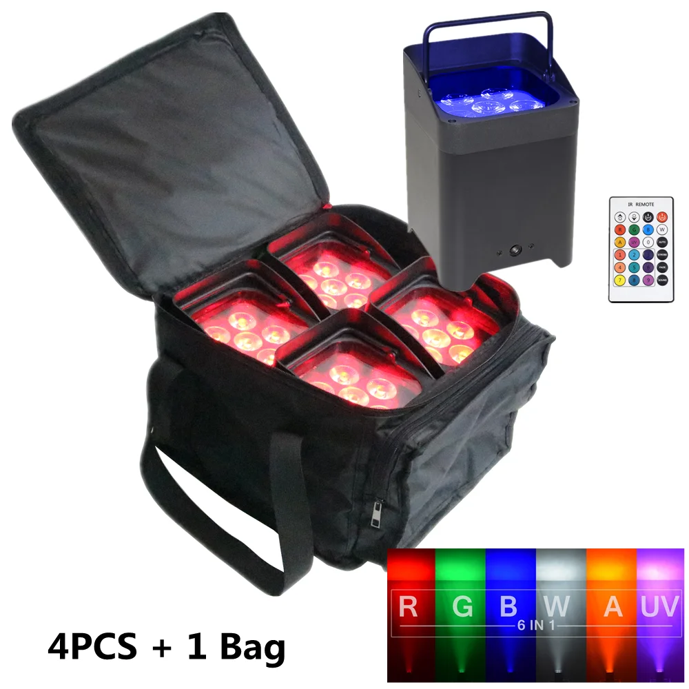 

Battery Wireless Square Par Can Light 6*18W 6IN1 DMX Smart Phone Control 4pcs+1 Bag