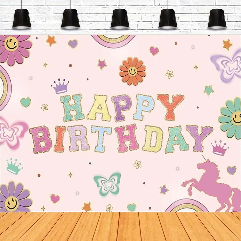 

Фон для фотосъемки ромашка улыбающиеся цветы лошадь бабочка баннер для принцессы девочек фон с днем рождения торт декор стола