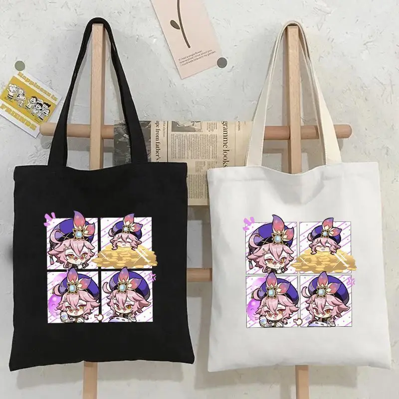 Genshin Impact Canvas Simple Versatile Shoulder Cartoon Tote Bag Wanderer Paimon Klee Hu Tao Diluc Ani