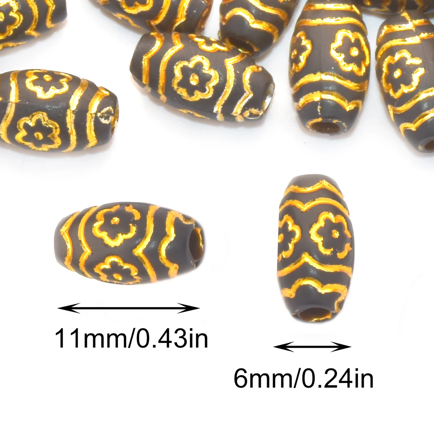 100/300/600PCS Acrylic Symbol Beads 6x11mm Retro Gold/Black Loose Beads for Bracelet DIY Jewelry Making