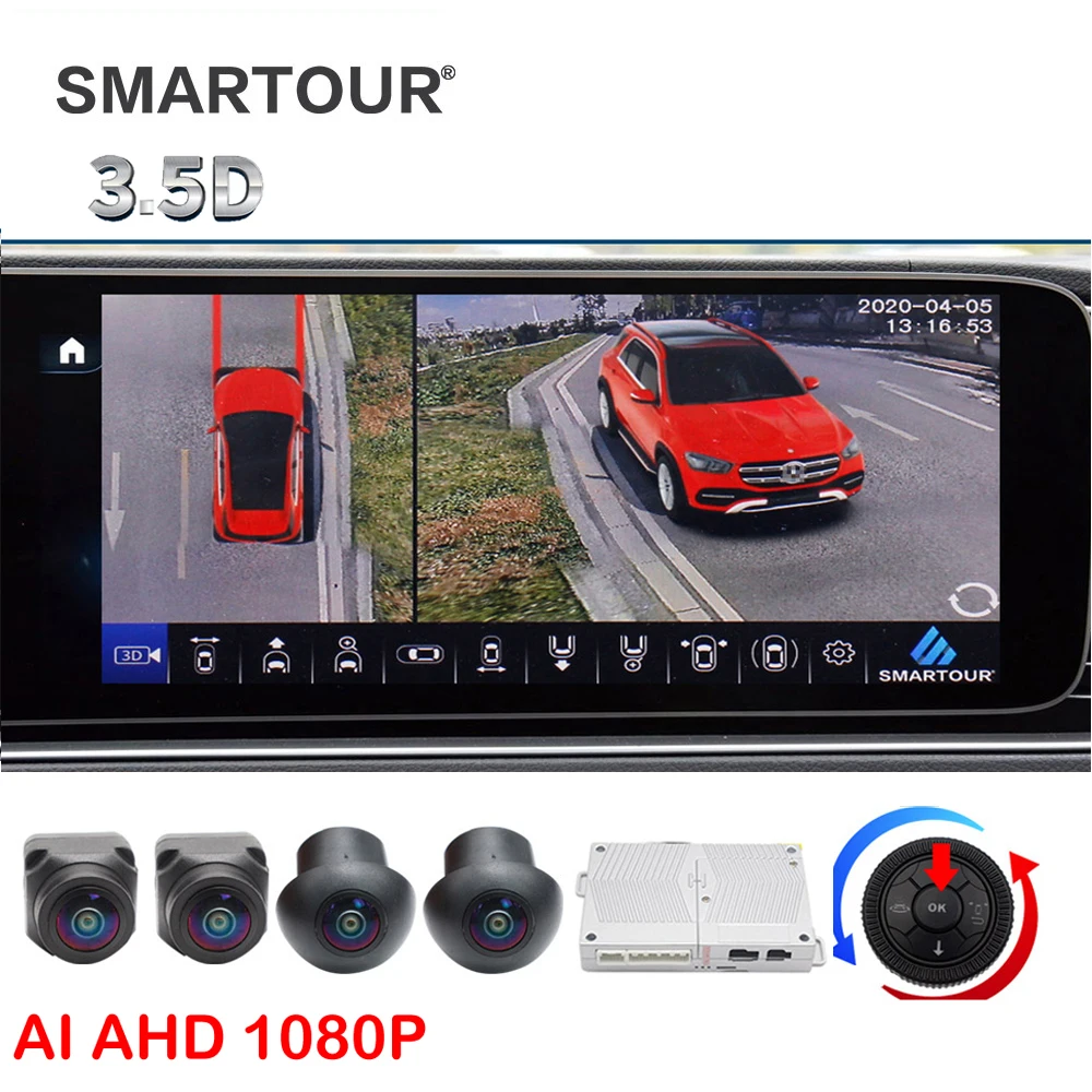 Smartour 360 Degree View Car Camera Parking System 4 Side AI 3D Surround View Driving Recorder HD 4K AHD 1080P Waterproof