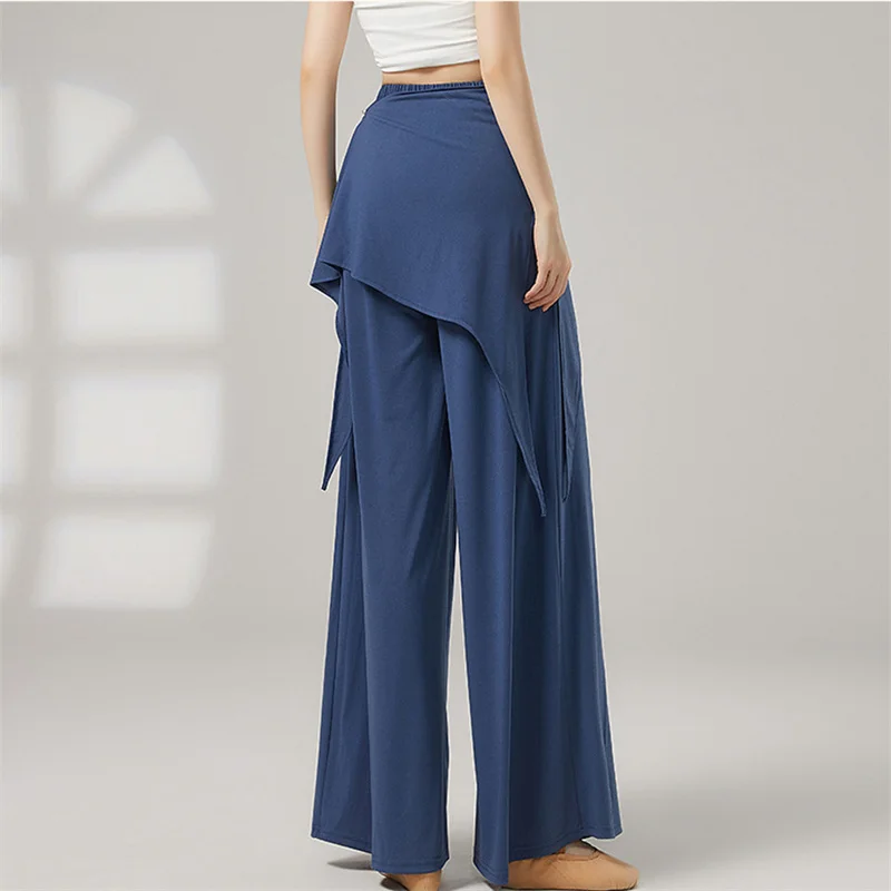 سراويل رقص فضفاضة واسعة الساق للسيدات قابلة للتنفس ثنية للرقص الشعبي الصيني أزياء التدريب الكلاسيكي سراويل طويلة عالية الخصر #5