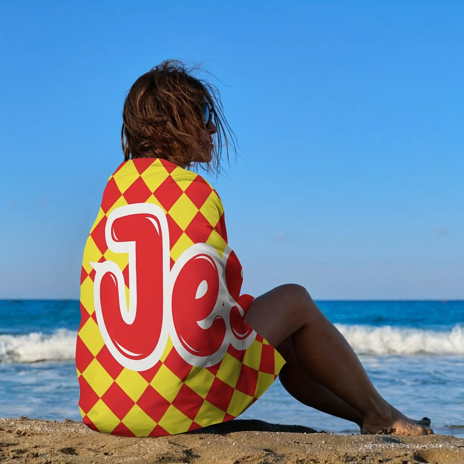 1pc Oversized Luxurious Personalized Beach Towel Exclusively Customized Quick Drying,Stylish Beach Blanket Perfect