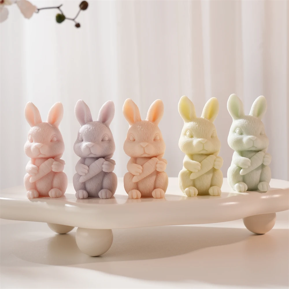 

Easter Rabbit Hold Carrot Silicone Mold Bunny Resin Silicone Mould Soy Wax Mould Easter Home Decoration Rabbit Candle Mold