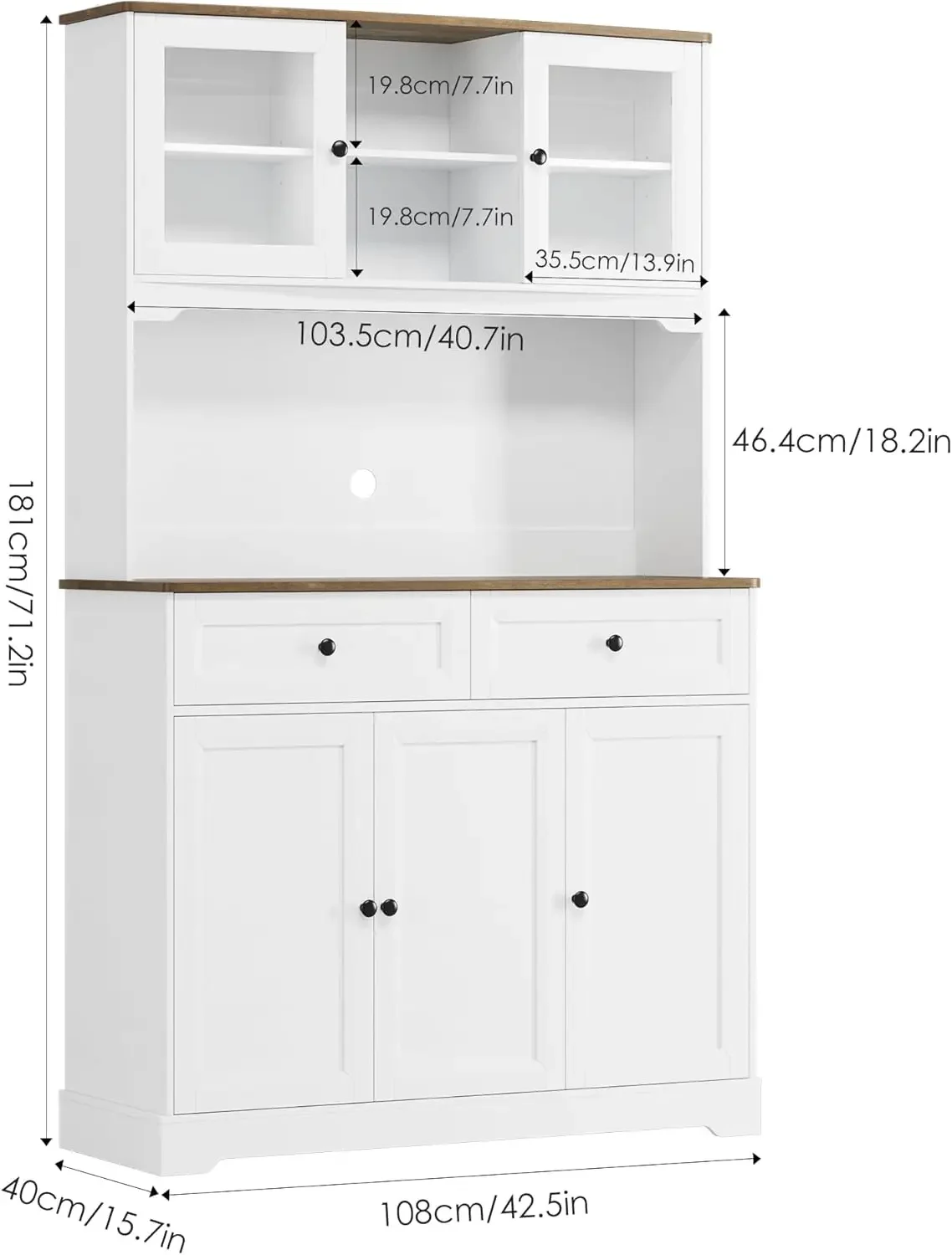 Pantry Storage Cabinet, Kitchen Hutch with Buffet Cupboard, Utility Pantry Cabinet with Microwave Stand,Tall Kitchen Cabinets