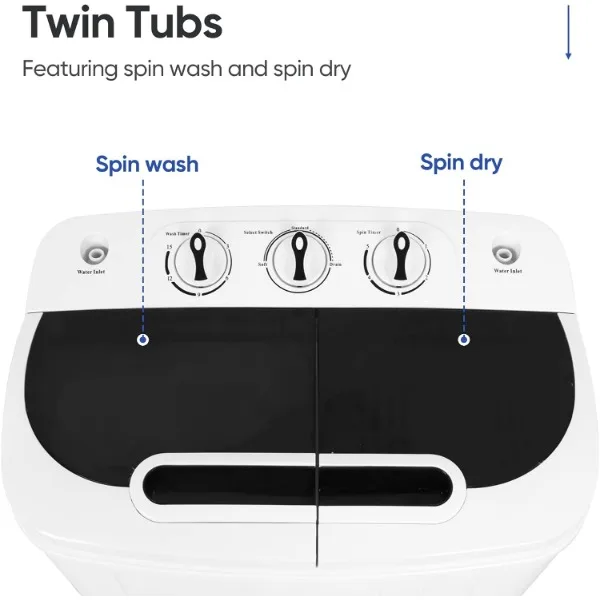 ZENY-Máquina de lavar roupa portátil, Mini Twin Tub com secador Spin, lavadora compacta, 13lbs Capacidade