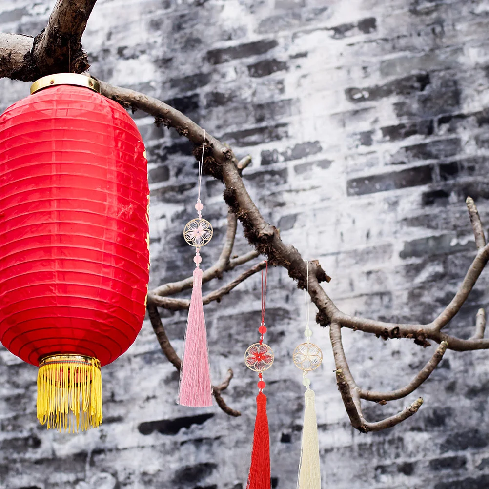 

3Pcs DIY Red Tassel Pendant Elegant Flower Design for Bookmark Handmade Crafts Car Decor Chinese Hanging Tassel Vintage Gift