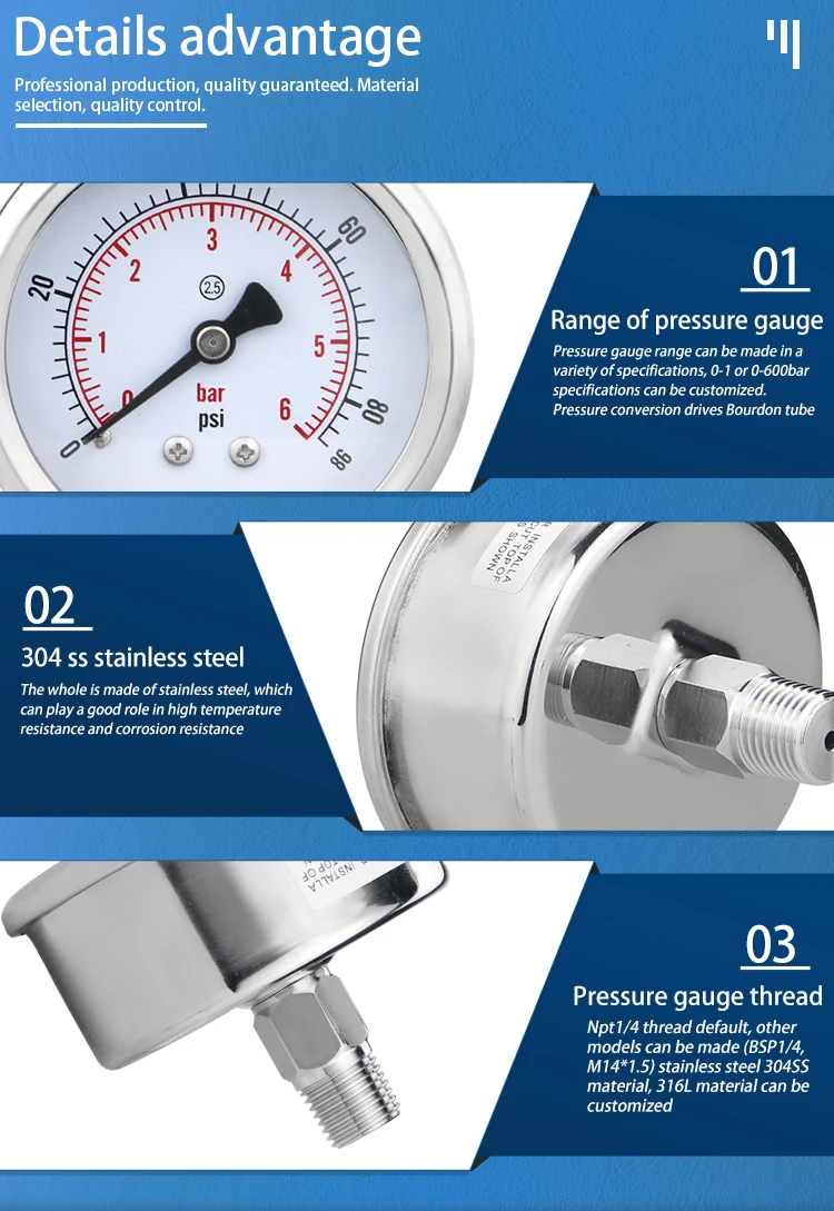 MAIRUIKESI 40mm coffee stainless steel  pressure gauges back connection -1-0-400bar water gas air oil hrydrualic manemoter