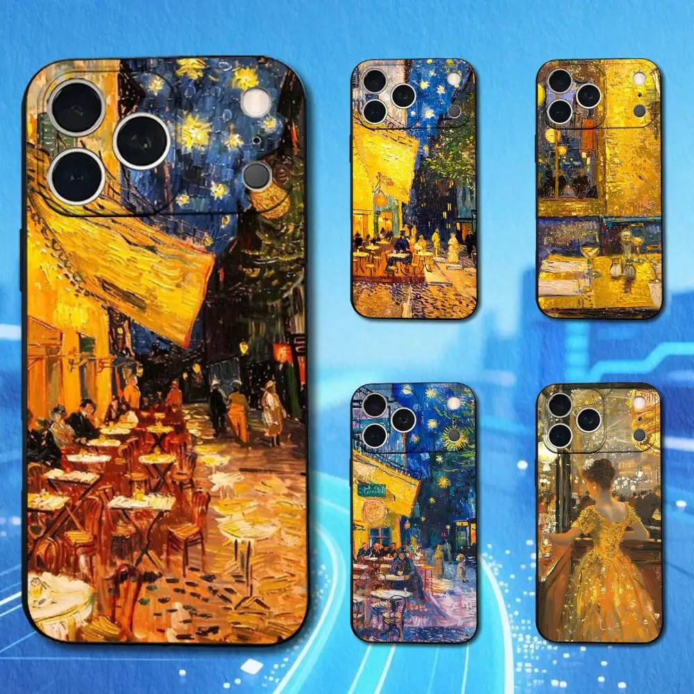 

Art V-Van G-Gogh Tavern Phone For iPhone 13,12,15,14,11,16,17,Plus,Pro Max,XS,X,XR,SE,Mini,8,7,Soft Silicone Black