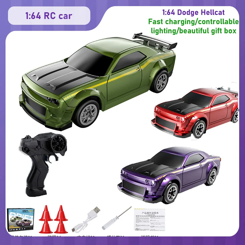 

Dodge RC Car Mini Desktop 2.4G 4WD Electric Drift RC Racing Car 1:64 Dodge Racing Light Simulation Boutique Model Toy Boy Gift