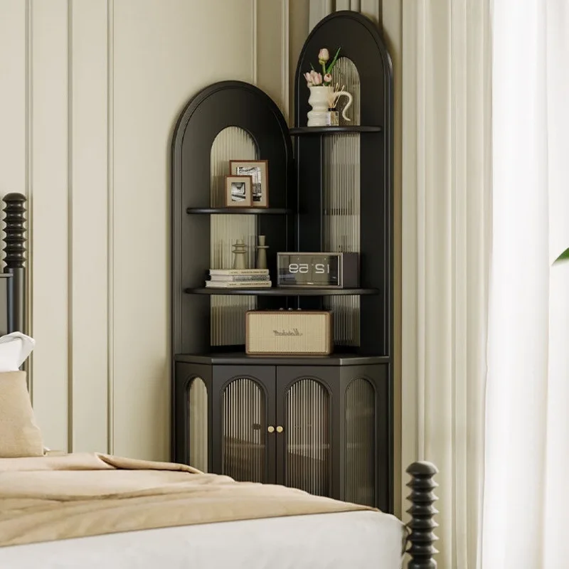 Estante esquinero de madera maciza retro francés, mueble esquinero para sala de estar