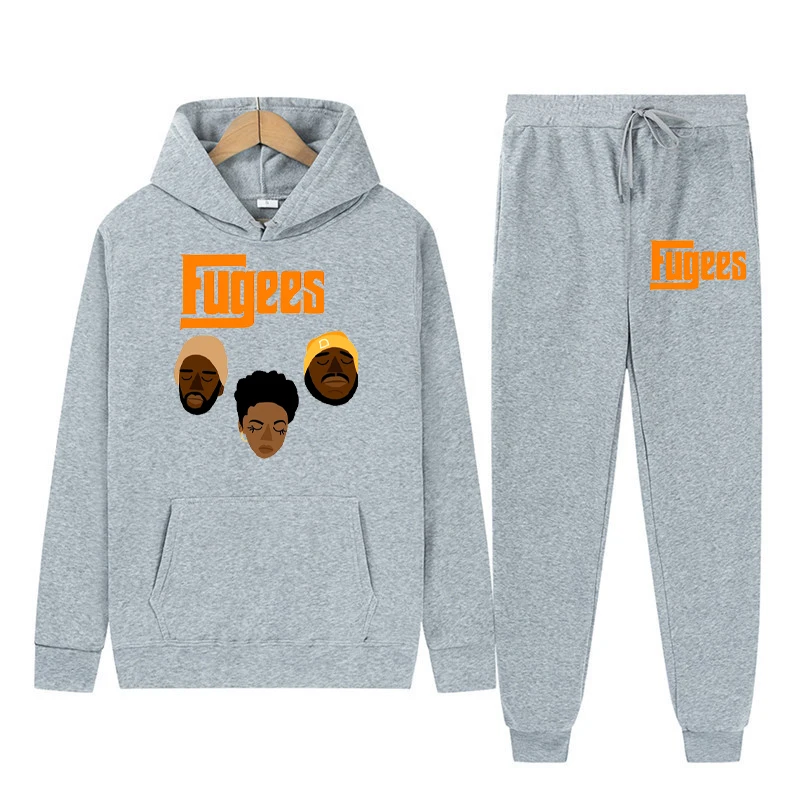 Fugees Hoodies + Pants 2 Pieces Sets Men Fashion Rapper Graphic Printed Sweatshirts Jogger Cool Casual Hooded Pullover Sweatpant