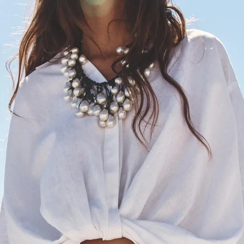 

YISON Trendy Mlutilayer Baroque Pearl Chain Necklace For Women Handmade Woven Wedding Bride Banquet Chokcer Accessories Gift