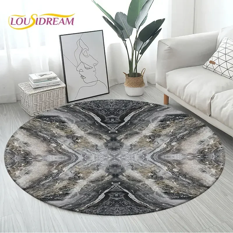 Round Area Rug – Black, Gold & Blue Circle Carpet for Living Room, Bedroom, Sofa, Kitchen Floor Mat