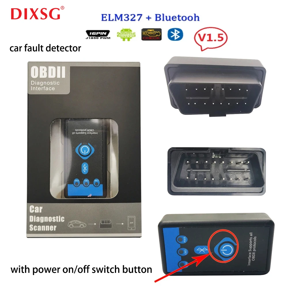 NEW ELM327 V1.5 Bluetooth OBD2 Interface Automatic Code Reader Mini 327 Power Switch Button OBDII ELM 327 Diagnostic Scanner