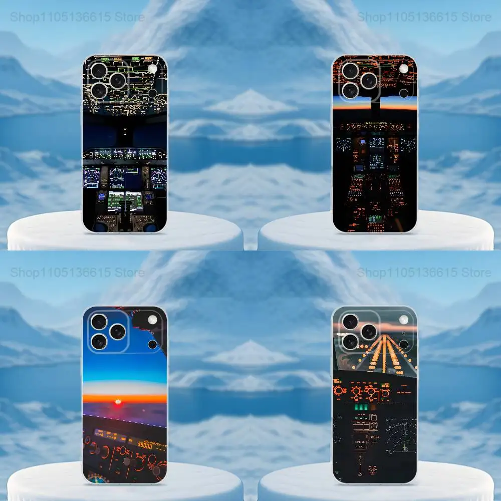 

Aviation Cockpit Pilot Phone Case For iPhone 16,15,14,13,12,11,17 Pro,Max,Plus,X,XS,XR,SE,Mini Transparent Soft Cover